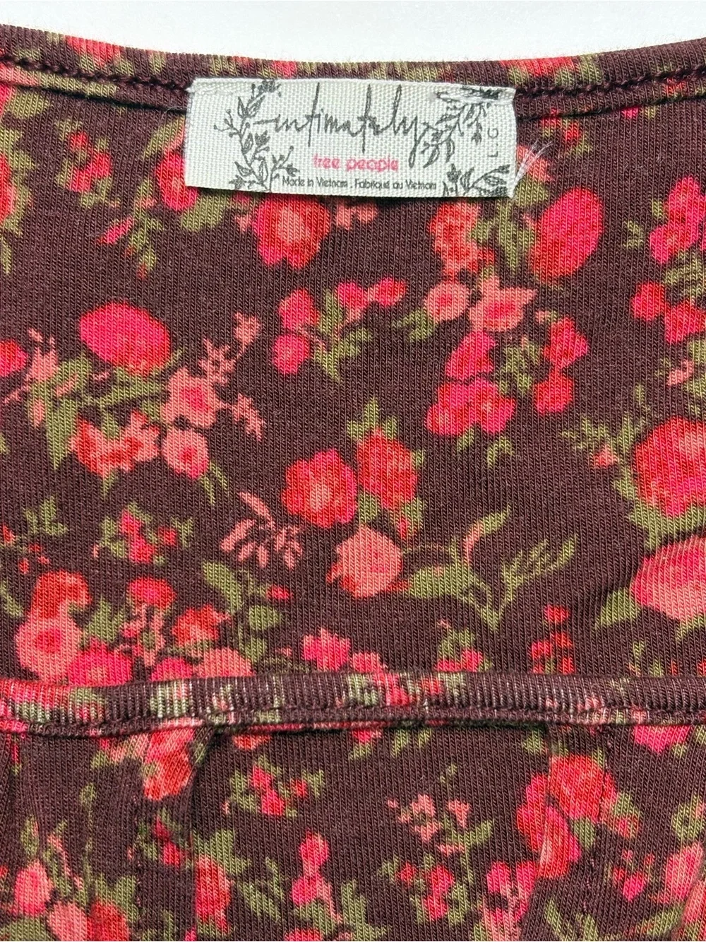 Free People Kaya Floral Printed Cutout Bodysuit Size L Chocolate Red